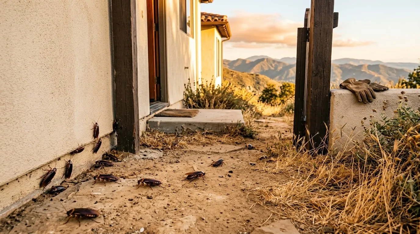 A close-up of a cockroach, representing the five pests that cause year-round problems for Southern California homeowners.