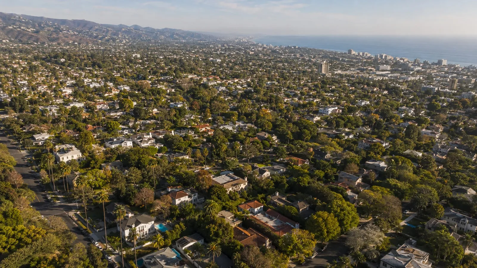 Aerial view of Los Angeles residential neighborhoods from the South Bay to the San Fernando Valley — each zone has a distinct pest pressure profile